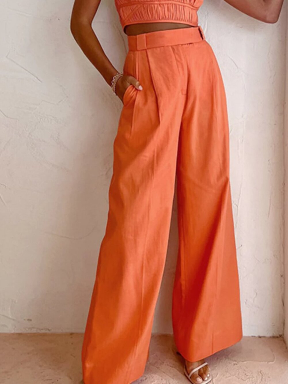 Commense Relaxed Fit Vitamin C Linen Cotton Wide Leg Pants - Picture 2 of 8